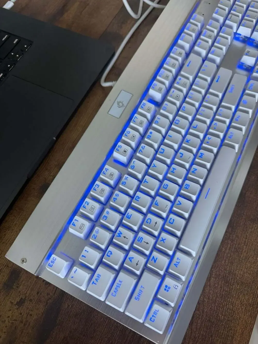 EagleTec KG011 Wired Mechanical Keyboard with Blue LED Backlight and Silver Alum